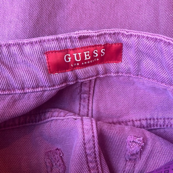 Guess | High Waisted Pink Flare Leg Raw Hem Denim Jeans 27 - Picture 9 of 11